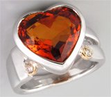 Кольцо с цитрином Мадейра в форме сердца и бриллиантами Серебро 925