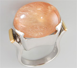 Кольцо с крупным кабошоном золотистого рутилового кварца Серебро 925