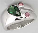 Кольцо с зеленым и пурпурно-розовыми турмалинами Серебро 925
