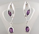 Стильные серьги с аметистами Серебро 925
