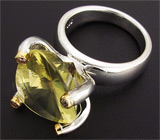 Кольцо с крупным лимонным цитрином авторской огранки и бриллиантами Серебро 925