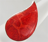 Эффектное кольцо с ярко-красным кораллом Серебро 925