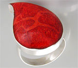 Эффектное кольцо с ярко-красным кораллом Серебро 925