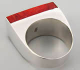 Стильное кольцо с кораллом Серебро 925