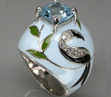 Эффектное кольцо с голубым топазом Серебро 925