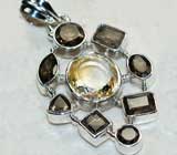 Кулон с дымчатыми топазами и цитрином Серебро 925