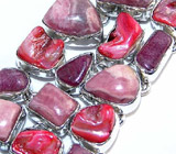 Браслет с родохрозитом и вишневыми турмалинами Серебро 925