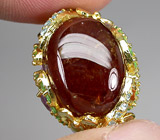 Роскошное кольцо из коллекции "Mia" с крупным кабошоном спессартина и самоцветами Серебро 925