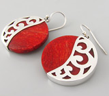 Серьги с красными кораллами Серебро 925