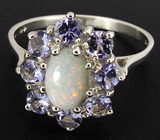 Кольцо с белым solid опалом и танзанитами от D&J Magic Jewelry Серебро 925