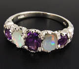 Кольцо с белыми solid опалами и аметистами от D&J Magic Jewelry Серебро 925
