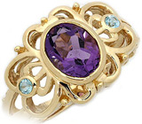 Кольцо с аметистом и голубыми топазами Золото