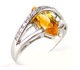 Оригинальное кольцо с золотистым цитрином Серебро 925