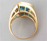Кольцо с резным голубым топазом авторской огранки Золото