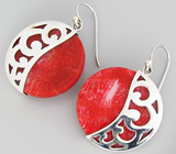 Серьги с красными кораллами Серебро 925