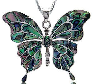 Крупный кулон "Бабочка" с радужным абалоном