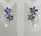 Замечательные серьги с цветками синих сапфиров Серебро 925