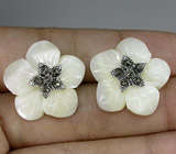 Серьги-цветки с перламутром и марказитами Серебро 925