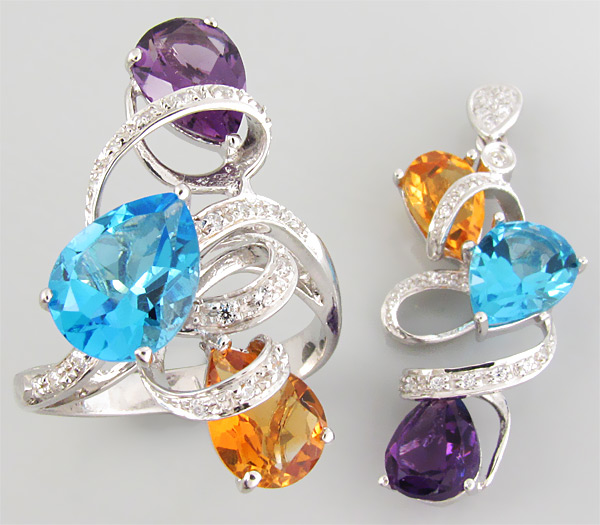 Комплект из коллекции "Sunshine" с цитринами, топазами, аметистами