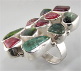 Массивное кольцо с разноцветными турмалинами Серебро 925