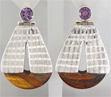 Крупные серьги с аметистами и тигровым глазом Серебро 925