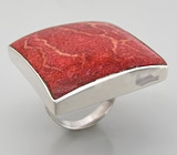 Крупное кольцо с кораллом Серебро 925