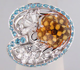 Кольцо из коллекции "Sunshine" с цитрином авторской огранки и топазами Серебро 925
