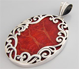 Крупный ажурный кулон с кораллом Серебро 925