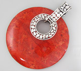 Крупный массивный кулон с кораллом Серебро 925