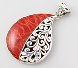 Ажурный крупный кулон с кораллом Серебро 925