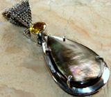 Кулон с радужным перламутром и ярким желтым цитрином Серебро 925