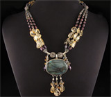 Колье с лабрадоритами, малайя гранатами и жемчугом Серебро 925