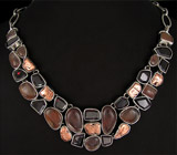 Колье с рутиловым кварцем, медью и гранатами Серебро 925