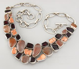 Колье с рутиловым кварцем, медью и гранатами Серебро 925