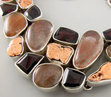 Колье с рутиловым кварцем, медью и гранатами Серебро 925