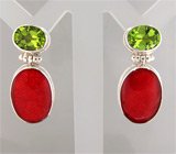 Серьги с кораллами и перидотами Серебро 925