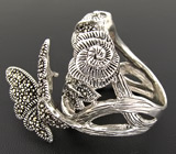Крупное кольцо с марказитами и эмалью Серебро 925