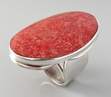 Крупное кольцо с кораллом Серебро 925