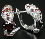 Серьги "Кобра" с гранатами Серебро 925
