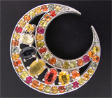 Брошь "Месяц" с разноцветными сапфирами Серебро 925