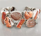 Браслет с рутиловым кварцем, самородной медью и перламутром Серебро 925