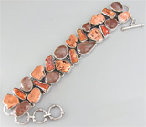 Браслет с рутиловым кварцем, самородной медью и перламутром Серебро 925