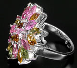 Праздничное кольцо с разноцветными турмалинами Серебро 925