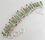 Браслет с кристаллами зеленых турмалинов, гранатами и аметистами Серебро 925