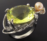 Кольцо с цитрином и жемчугом, инкрустированным бриллиантом Серебро 925