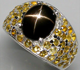 Кольцо из коллекции "Mia" со звездчатым диопсидом и цитринами Серебро 925