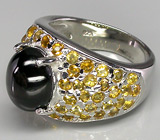 Кольцо из коллекции "Mia" со звездчатым диопсидом и цитринами Серебро 925