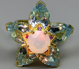 Кольцо-цветок из коллекции "Mia" с опалом и крупными цирконами Серебро 925