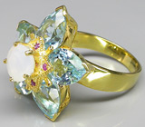 Кольцо-цветок из коллекции "Mia" с опалом и крупными цирконами Серебро 925