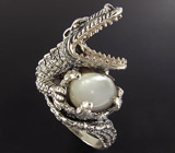 Скульптурное кольцо "Крокодил" с кабошоном перламутра и марказитами Серебро 925